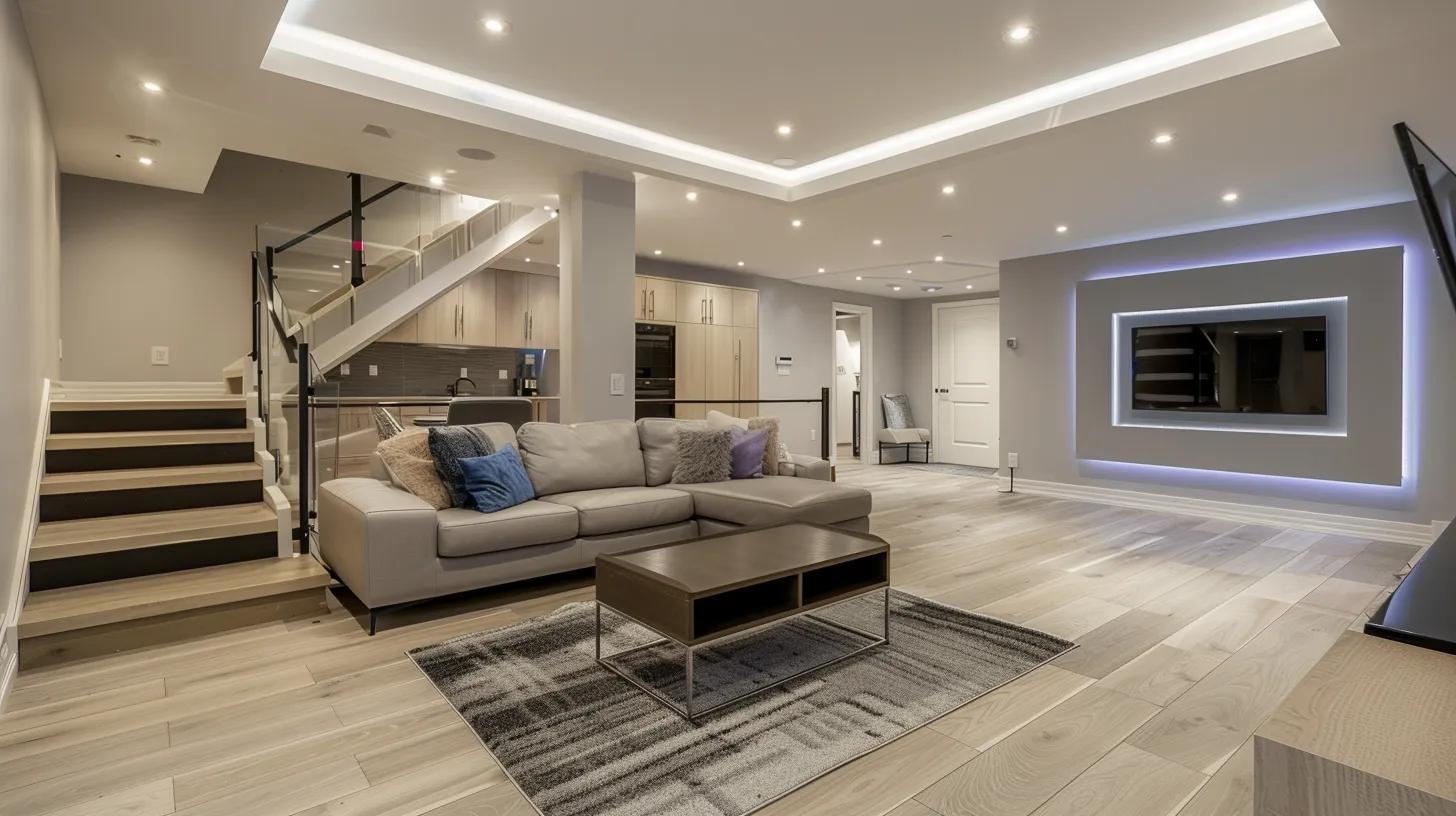 a well-lit, modern basement showcasing advanced waterproofing solutions, including a neatly installed sump pump and encapsulated crawl space, emphasizing the professionalism of bdry basement waterproofing in addressing richmond's unique needs.